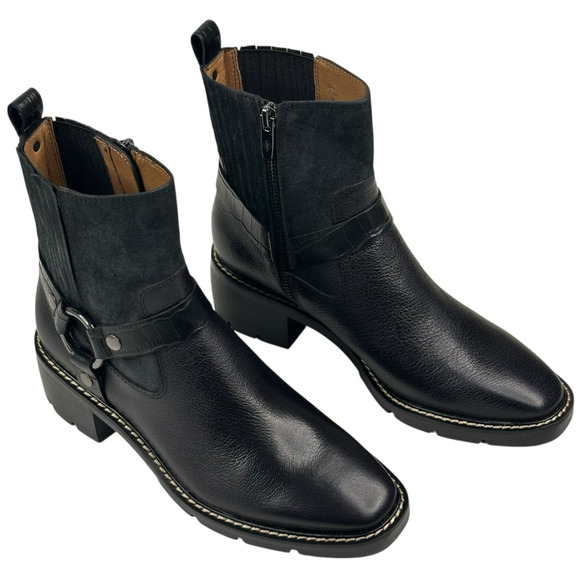 Donald Pliner Mai Womens Black Leather Moto Booties Harness Size 7.5M New $298 - Picture 1 of 12